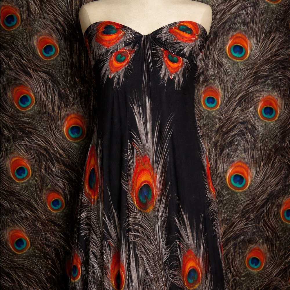 Nikibiki Strapless Black Dress with Peacock Design